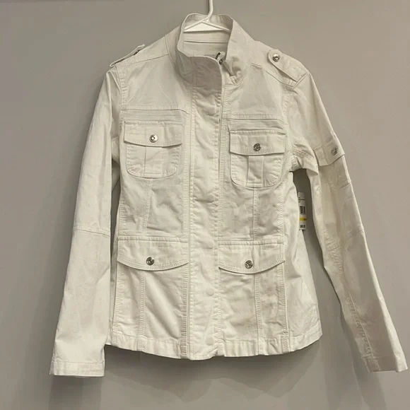 NWT Kensie Lightweight Zip Up White Utility Jacket Medium - Picture 4 of 11